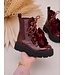 Velvet Bow Veter Boots - Bordeaux