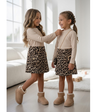 Leopard Rib Dress (Met Tasje) – Beige