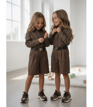Oxford Stripe Bermuda Set – Marron