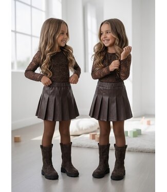 Lace & Leather Look Set – Marron