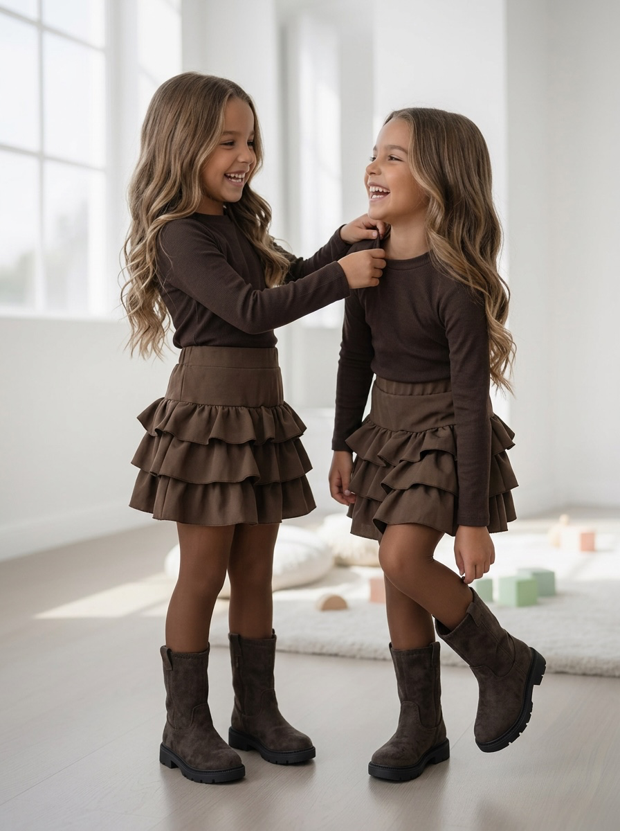 Ruffle Skirt Set - Marron