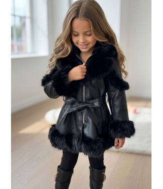 Faux Fur Leather Winterjas – Zwart