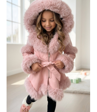 Faux Fur Leather Winterjas – Roze