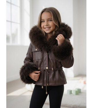 Faux Fur Leatherlook Winterjas – Marron