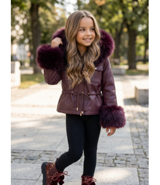 Faux Fur Leatherlook Winterjas – Bordeaux