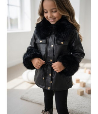 Faux Fur Leatherlook Winterjas – Zwart