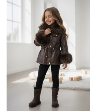 Faux Fur Leatherlook Winterjas – Marron