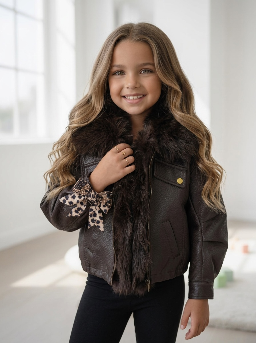 Luxe Aviator Leatherlook Jacket – Marron