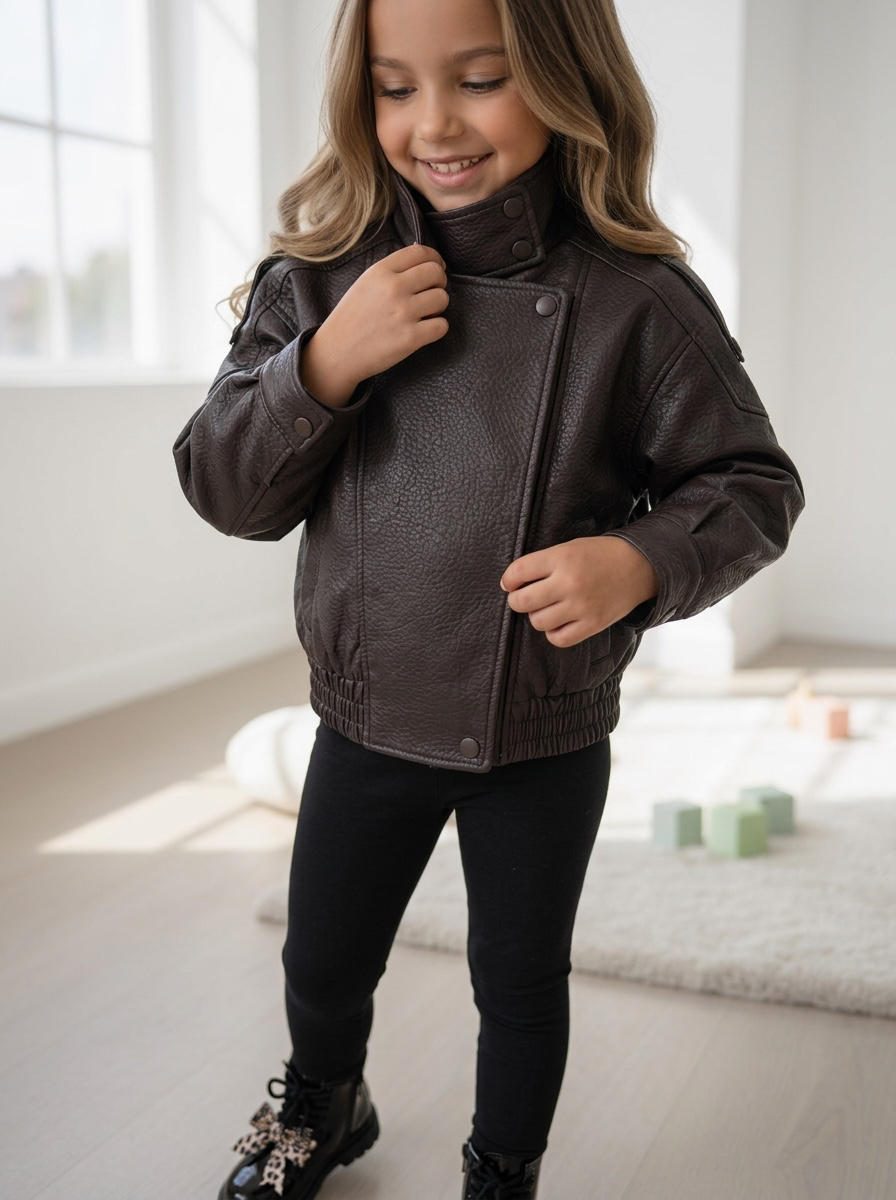 Leatherlook Biker Jacket – Marron