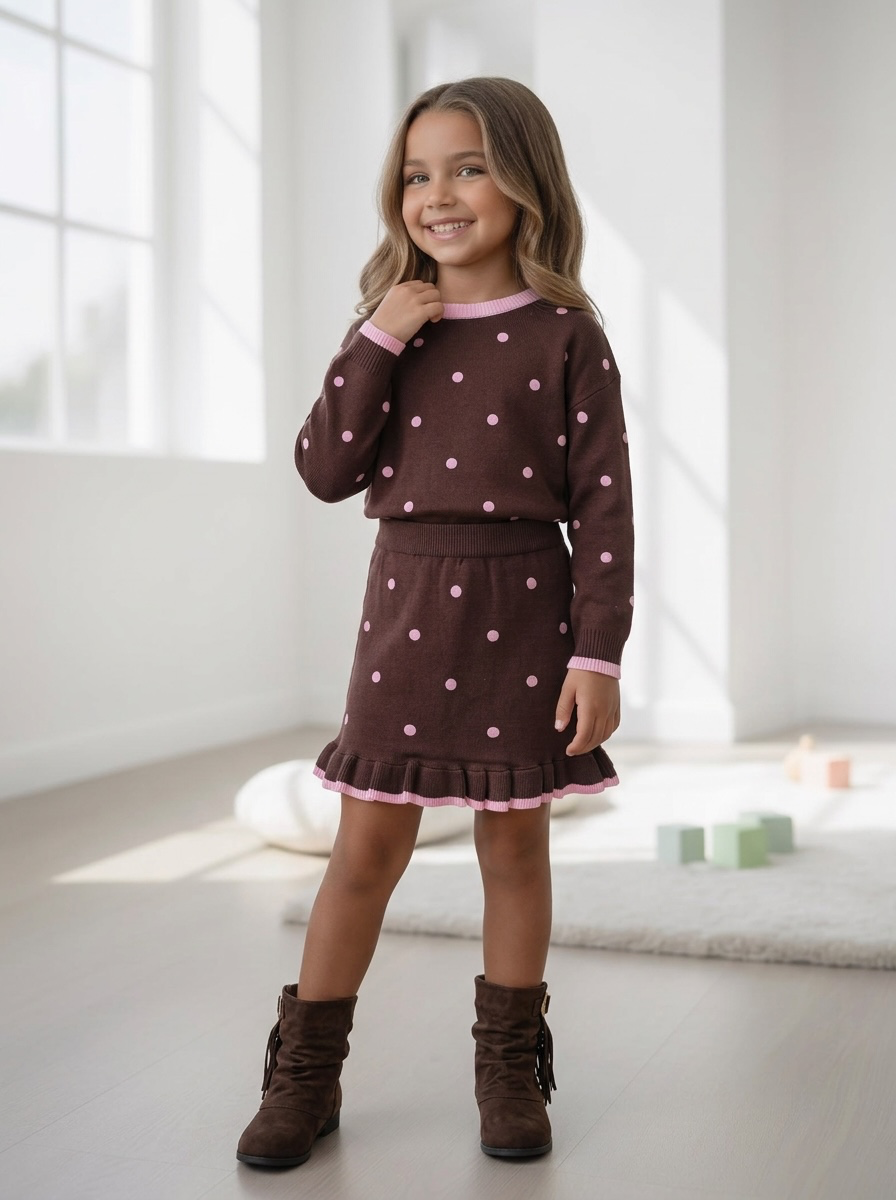 Dotty Knit Set – Marron Pink