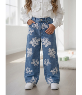 Floral Wide Leg Jeans – Blauw