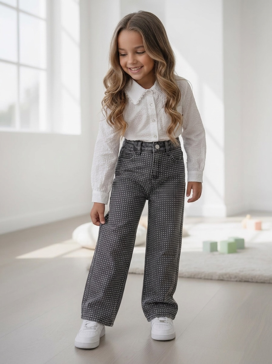 Sparkle Wide Leg Jeans – Grijs