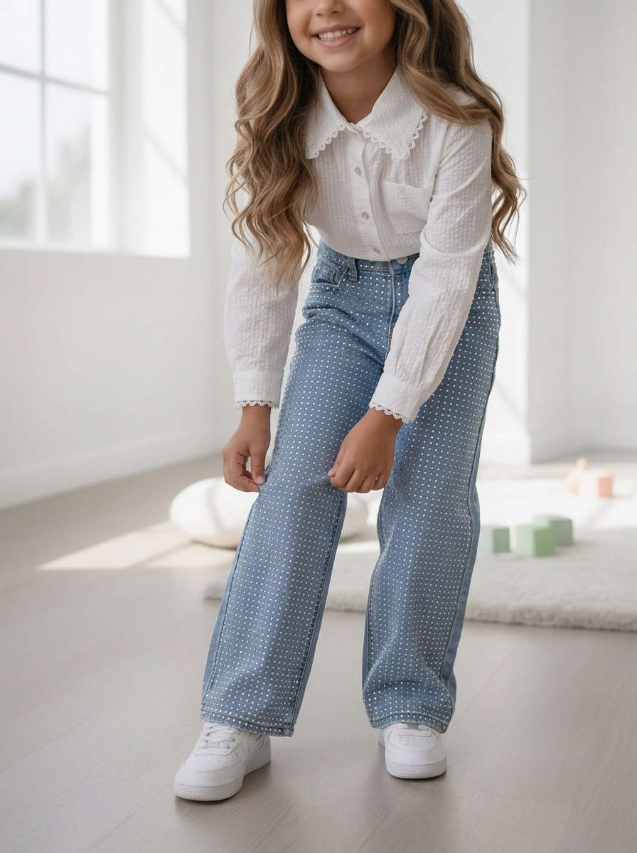 Sparkle Wide Leg Jeans – Blauw