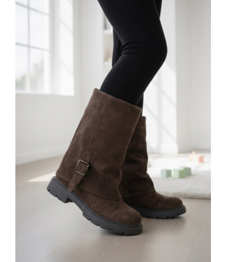 Suede Buckle Laarzen – Marron