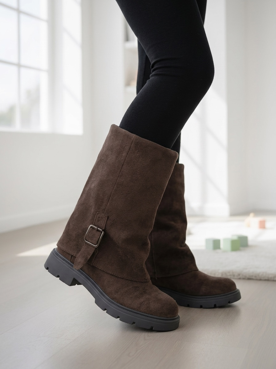 Suede Buckle Laarzen – Marron