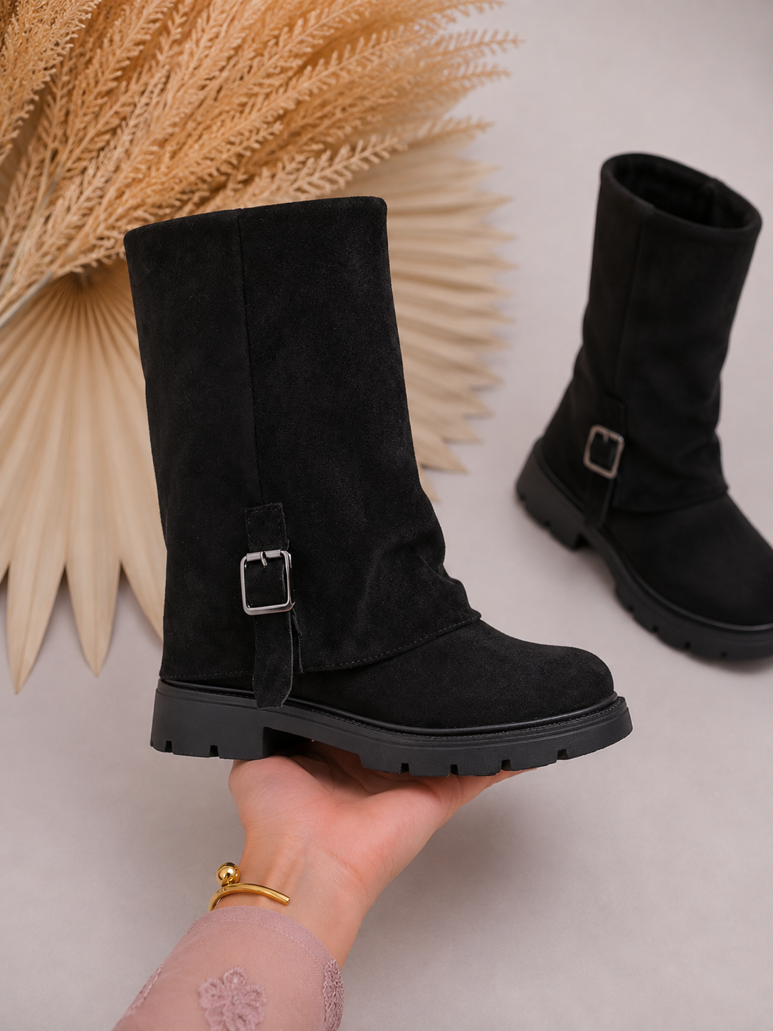 Suede Buckle Laarzen – Zwart (Verzenddatum 20 Aug)
