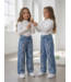Floral Embroidery Wide Leg Jeans – Blauw