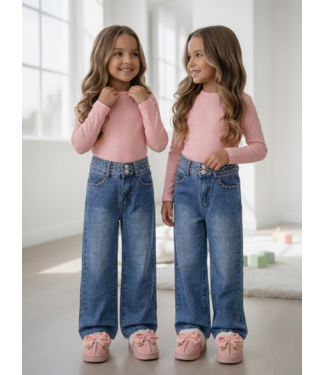 Pearl Stud Wide Leg Jeans – Blauw