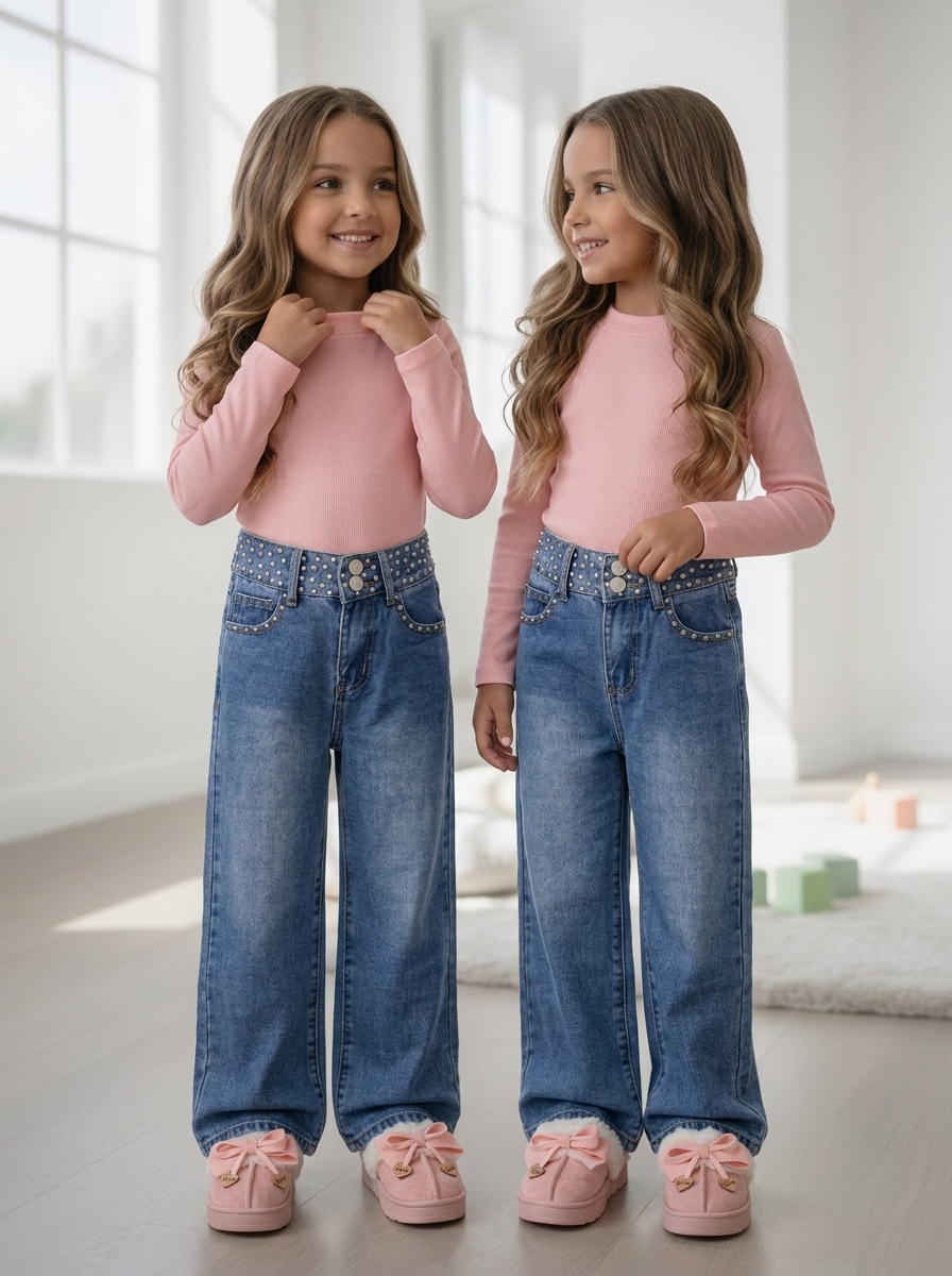Pearl Stud Wide Leg Jeans – Blauw