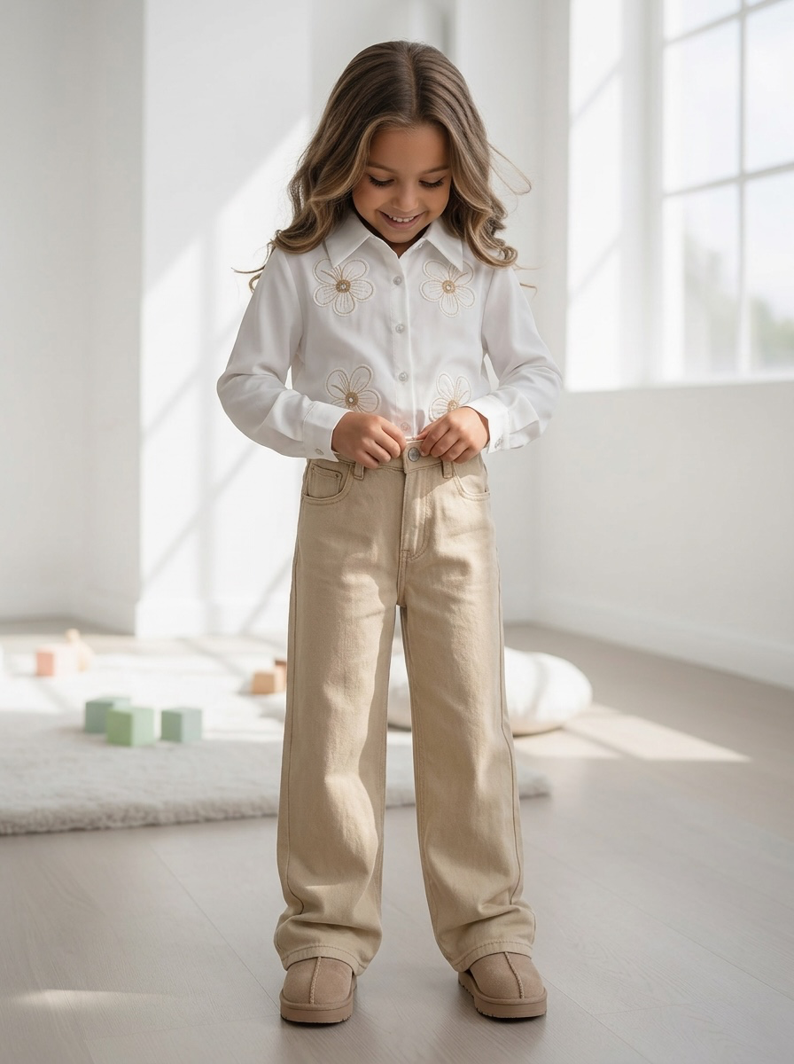 Wide Leg Jeans - Taupe