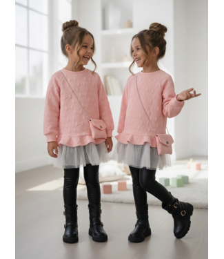 Bow Tulle Tunic Set – Roze (3-delig)