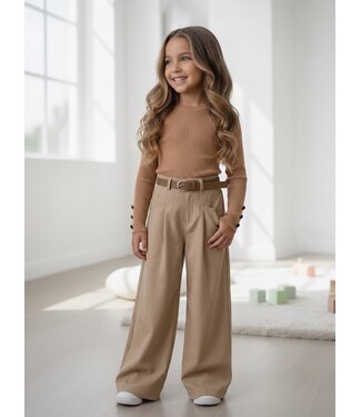 Pantalon met riem & Button Sweater - Camel (Verzenddatum 20 Aug)