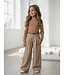 Pantalon met riem & Button Sweater - Camel