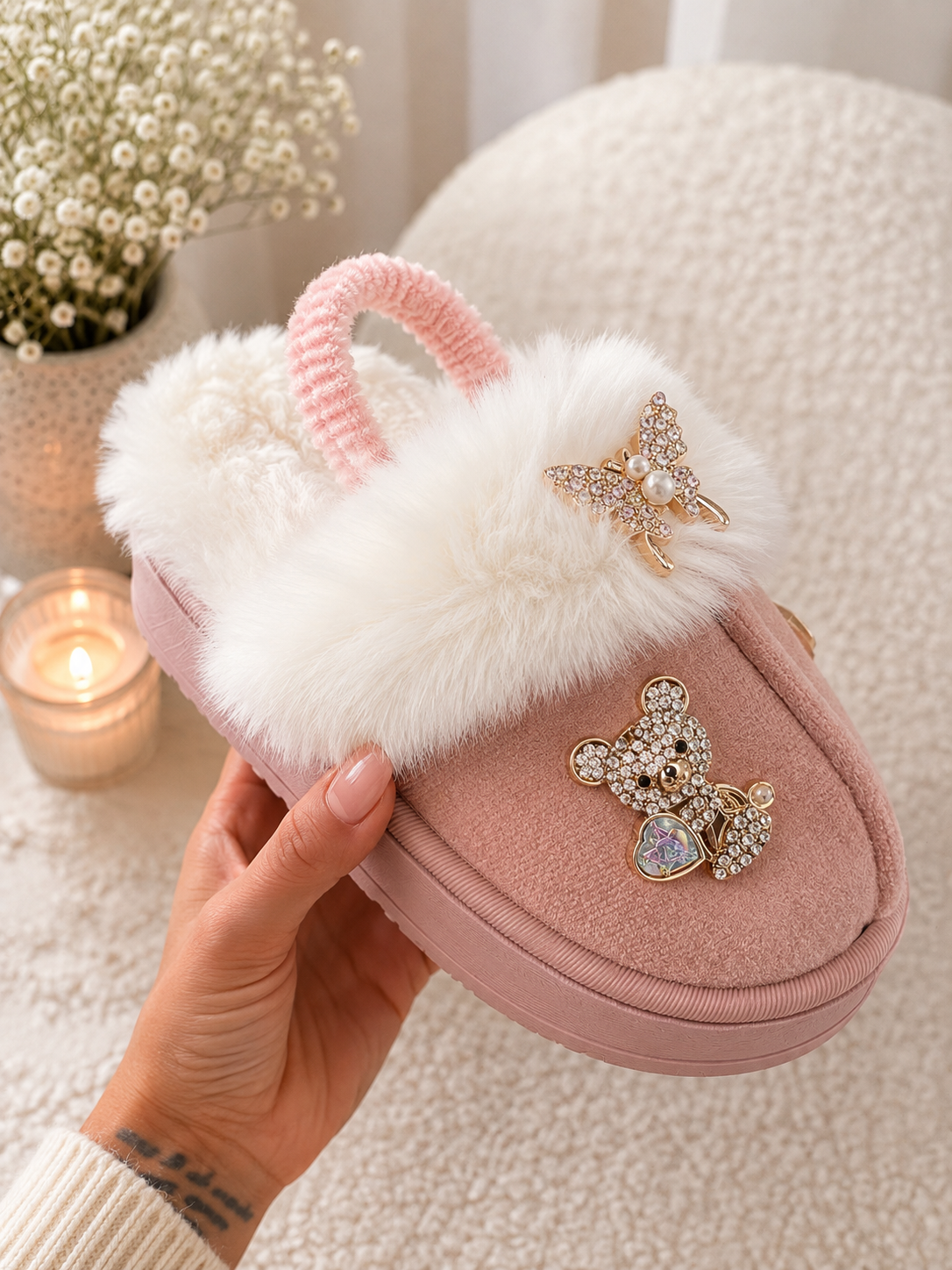Fluffy Charm Sliders – Roze