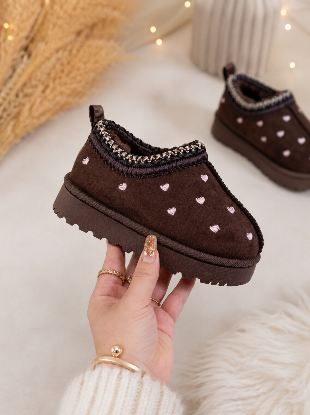 Furry Hartjes sliders - Marron