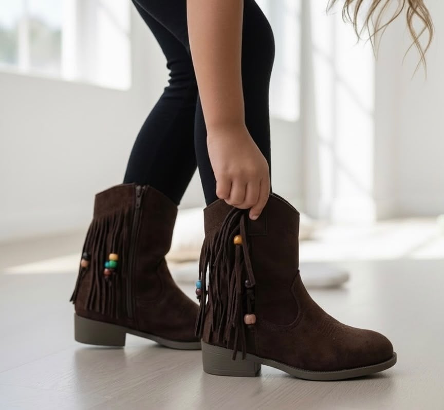 Fringe Suede Cowboy Boots - Marron
