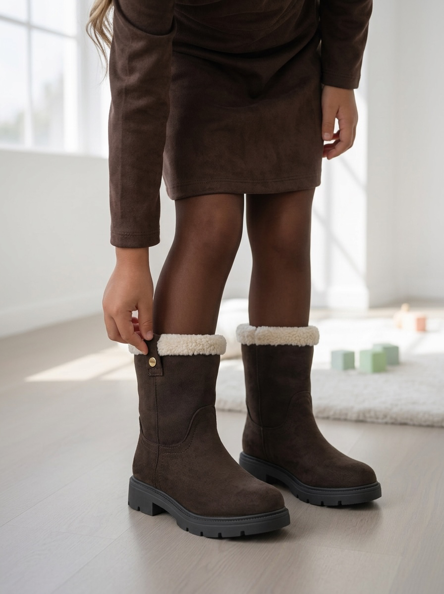 Teddy Trim Boots – Marron