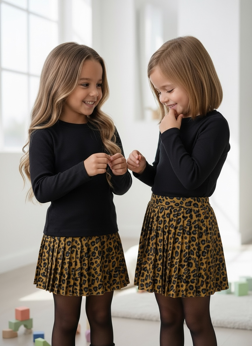 Leopard Pleated Skirt – Camel