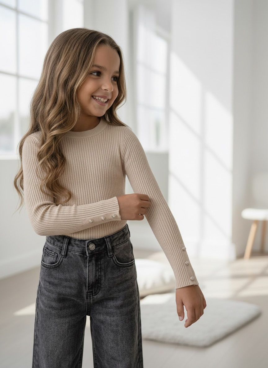 Button Detail Sweater – Beige