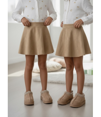 Suede Look Swirl Rokje – Beige