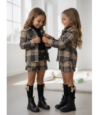 Check 5-Piece Girls Set – Beige/Zwart (Verzenddatum 27 Aug)