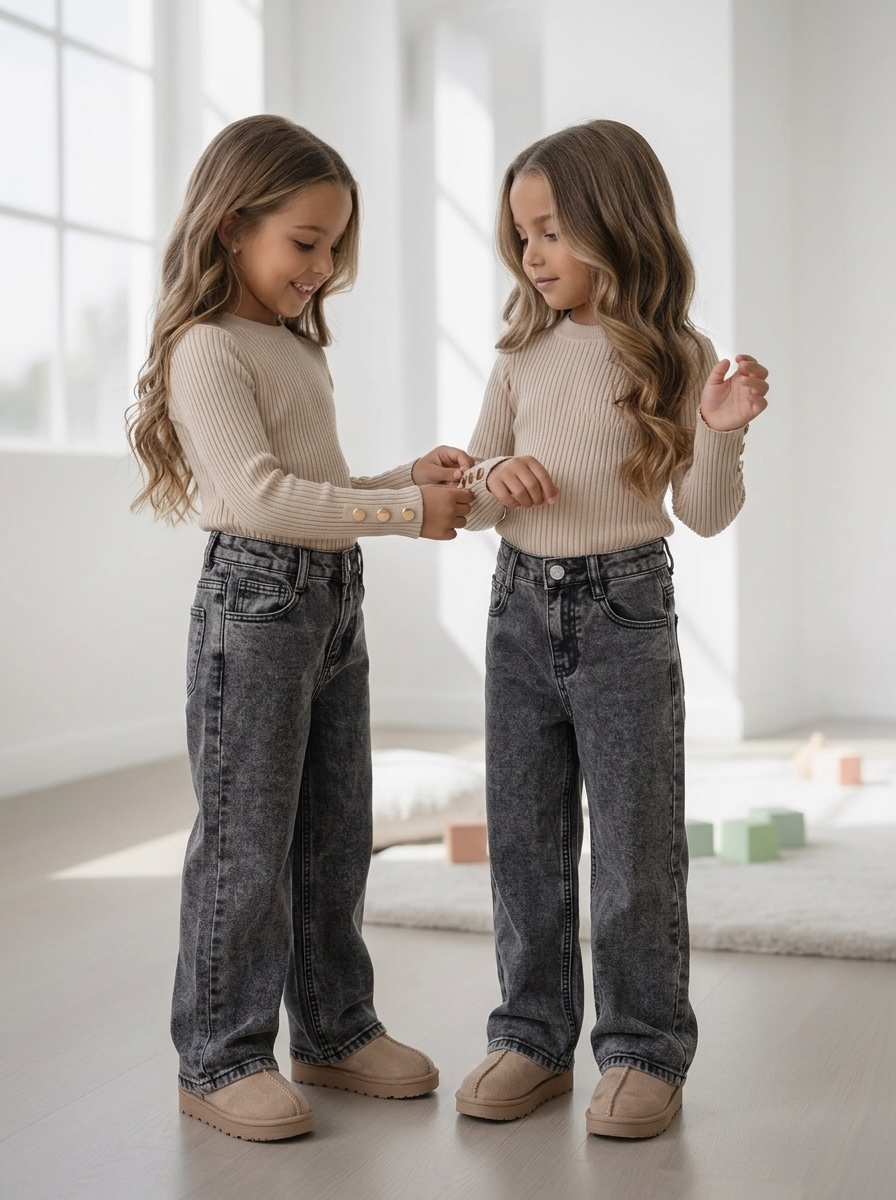 Washed Wide Leg Jeans – Grijs