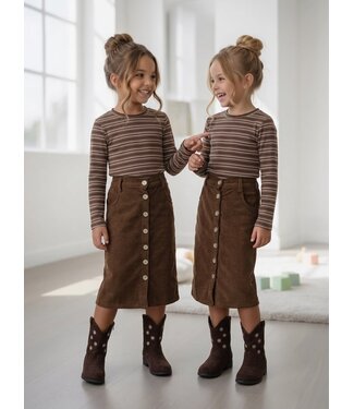 Long Corduroy Button Skirt – Marron