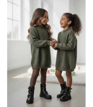 Soft Glitter Knit Sweater Dress (Met Haarband) – Khaki