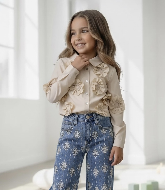 Floral Statement Blouse – Beige  (Verzenddatum 27 aug)