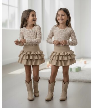 Beige Lace Ruffle Skirt Set