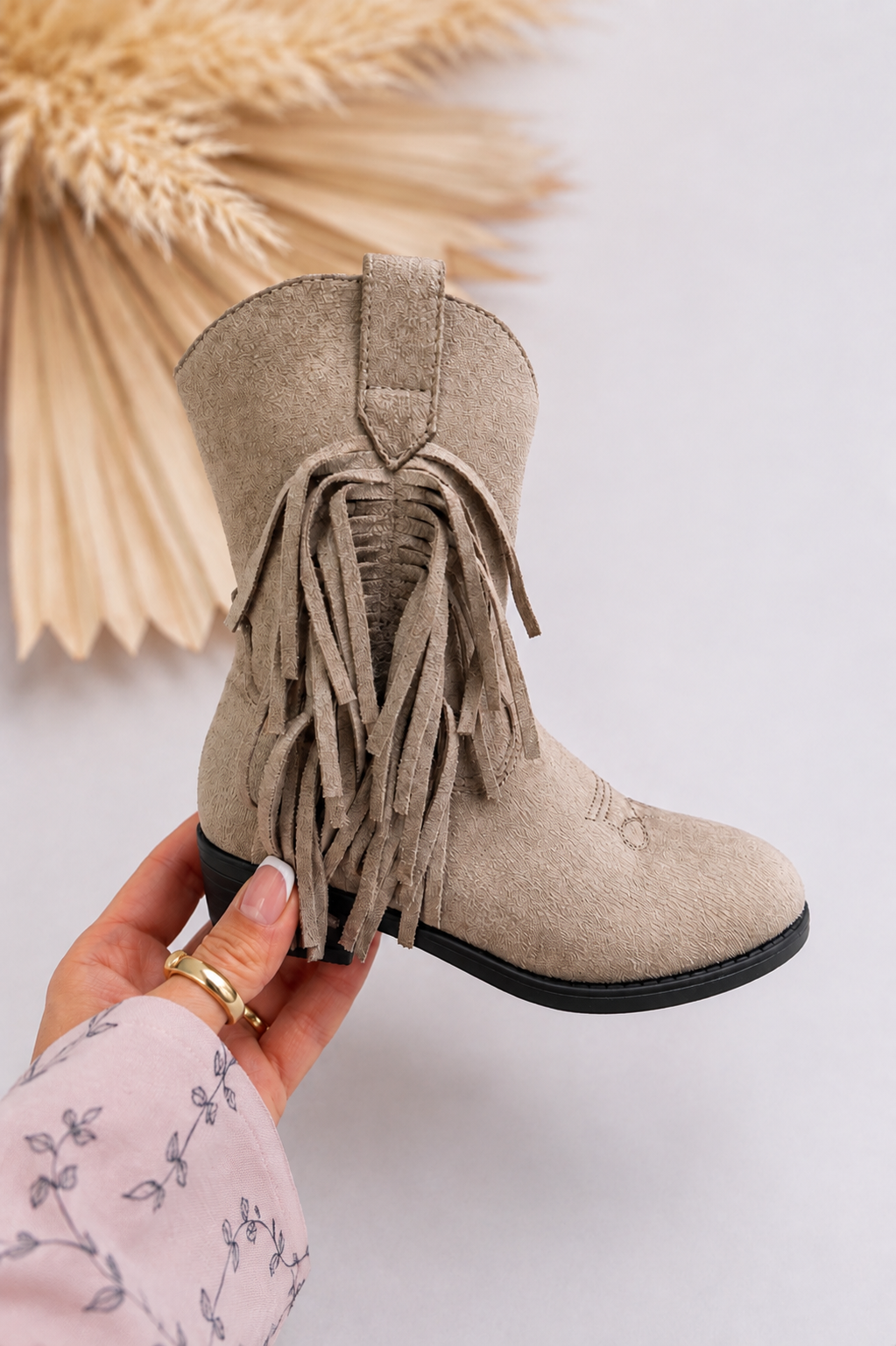 Cowboy Fringe Boots - Taupe