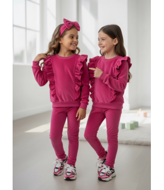 Bella Ruffle Velvet Set (Met Haarband) - Fuschia