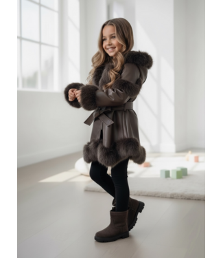Faux Fur Leather Winterjas – Marron