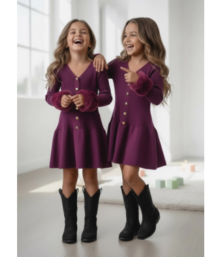 Fur Cuff Button Dress – Elderberry