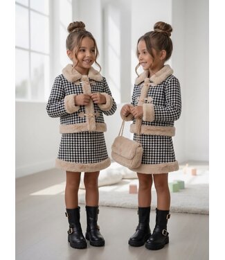 Houndstooth Fur Set – Camel/Zwart