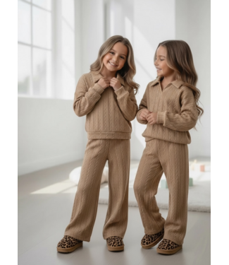 Cable Polo Wide Leg Set – Camel