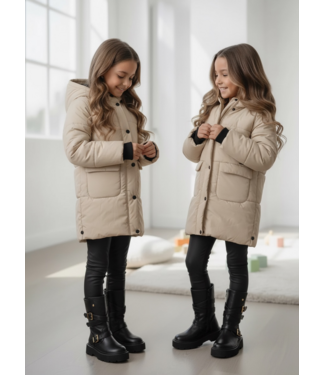 No Way Monday Long Puffer Coat – Beige