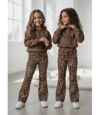 Leopard Bow Flared Set – Marron