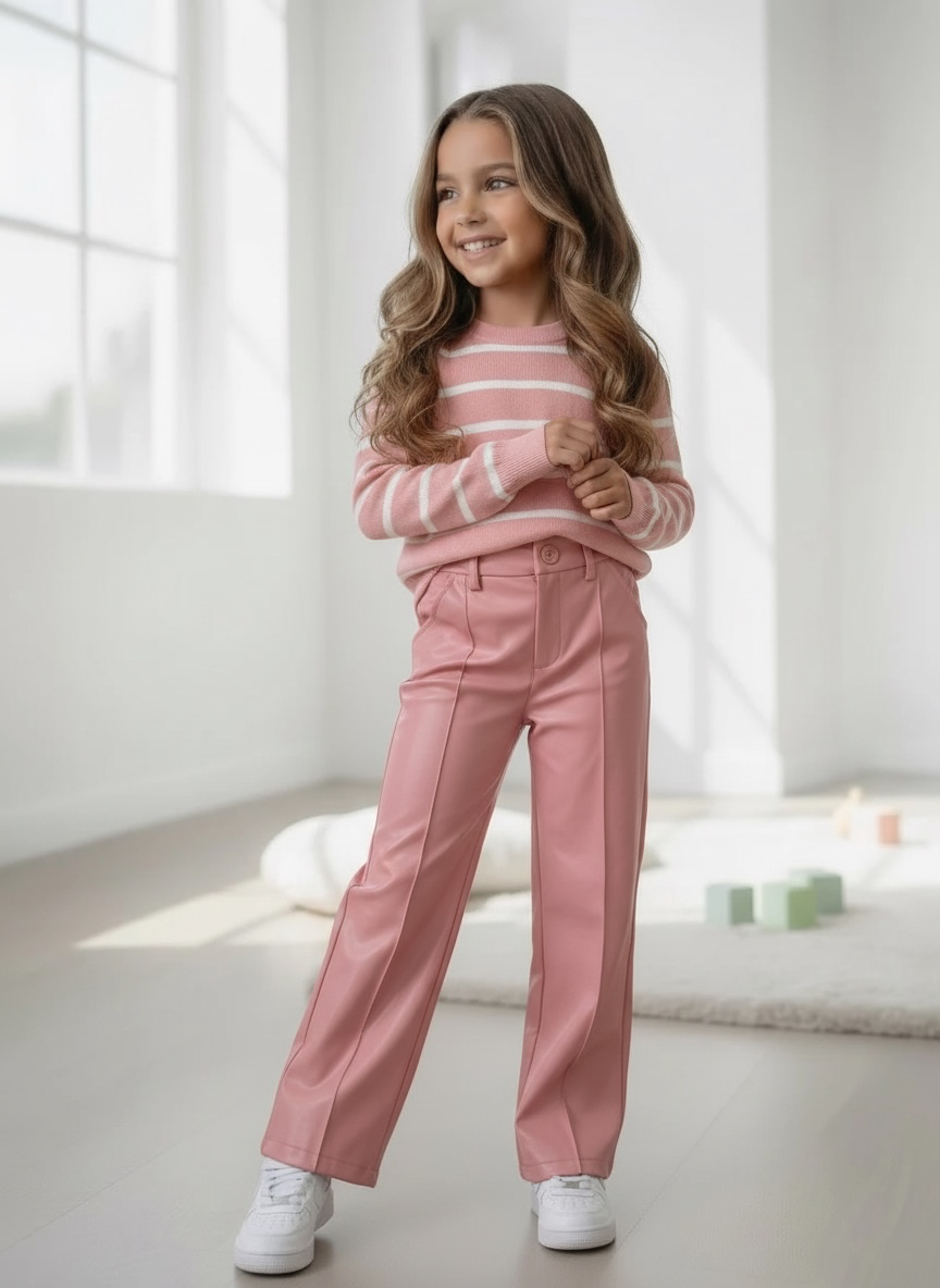 Leatherlook Wide Leg Pants – Roze