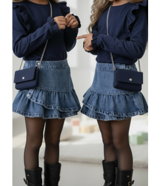 Denim Ruffle Skirt – Blauw
